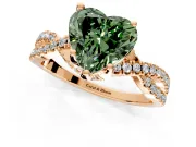 Solitaire Engagement Ring Setting for Fancy Green Heart-Shaped Center with Narrow Twist Pave Band and Prong Head in Rose Gold