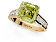 Solitaire Engagement Ring Setting for Fancy Yellow Asscher Cut Center with Round Cut Channel Band and Prong Head in Yellow Gold