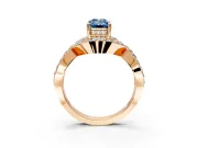Halo Engagement Ring Setting for Fancy Blue Emerald Cut Center with Pave Infinity Twist Band and Prong Head in Rose Gold