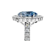 Milgrain Floral Halo Engagement Ring Setting for Fancy Blue Oval Center with Pave Band and Prong Head in Platinum