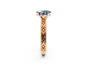 Solitaire Engagement Ring Setting for Fancy Blue Oval Center with Milgrain X Pattern Band and Prong Head in Rose Gold