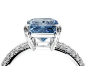 Solitaire Engagement Ring Setting for Fancy Blue Princess Cut Center with Multi-Row Pave Accents and Basket Head in Platinum
