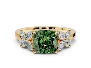 Floral Engagement Ring Setting for Fancy Green Cushion Cut Center with Marquise Cluster Shoulders and Prong Head in Yellow Gold
