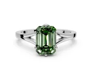 Solitaire Engagement Ring Setting for Fancy Green Emerald Cut Center with Plain Split Shank and Prong Head in Sterling Silver