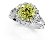 Halo Engagement Ring Setting for Fancy Yellow Round Cut Center with Two-Strand Split Shank and Prong Head in Sterling Silver