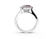Halo Engagement Ring Setting for Fancy Pink Heart-Shaped Center with Milgrain Pave Band and Bezel Head in White Gold