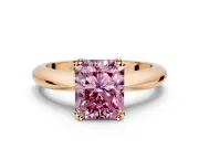 Solitaire Engagement Ring Setting for Fancy Pink Radiant Cut Center with Reverse Tapered Band and Prong Head in Rose Gold