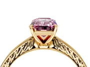 Solitaire Engagement Ring Setting for Fancy Pink Emerald Cut Center with Engraved Milgrain Band and Prong Head in Yellow Gold