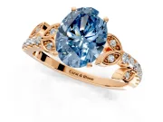 Leaf Motif Engagement Ring Setting for Fancy Blue Oval Center with Pave Band and Prong Head in Rose Gold