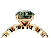 Solitaire Engagement Ring Setting for Fancy Green Round Cut Center with Beaded Bezel Station Band and Prong Head in Yellow Gold