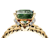 Halo Engagement Ring Setting for Fancy Green Princess Cut Center with Rope Twist Split Shank and Prong Head in Yellow Gold
