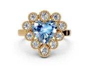 Cluster Halo Engagement Ring Setting for Fancy Blue Heart-Shaped Center with Milgrain Bezel Accents and Prong Head in Yellow Gold