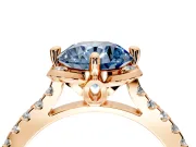 Floral Engagement Ring Setting for Fancy Blue Round Cut Center with Pave Band and Floral Prong Head in Rose Gold