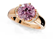 Solitaire Engagement Ring Setting for Fancy Pink Round Cut Center with Wide Band, Pave Collar and Prong Head in Rose Gold