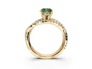 Solitaire Engagement Ring Setting for Fancy Green Cushion Cut Center with Woven 3-Strand Pave Band and Prong Head in Yellow Gold