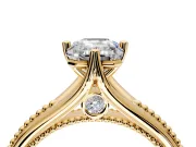 Solitaire Engagement Ring Setting for Emerald Cut Center with Milgrain Cathedral Band and Prong Head in Yellow Gold