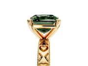 Solitaire Engagement Ring Setting for Fancy Green Asscher Cut Center with XO Engraved Band and Prong Head in Yellow Gold