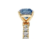 Open Basket Engagement Ring Setting for Fancy Blue Cushion Cut Center with Pave Band and Prong Head in Yellow Gold