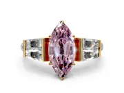 Channel-Set Engagement Ring Setting for Fancy Pink Marquise Center with Baguette Band and Prong Head in Yellow Gold