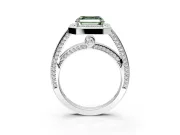 Halo Engagement Ring Setting for Fancy Green Asscher Cut Center with Framed Halo, Pave Band and Prong Head in Platinum