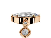 Vintage Station Engagement Ring Setting for Marquise Center with Accents and Prong Head in Rose Gold