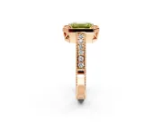 Milgrain Halo Engagement Ring Setting for Fancy Yellow Emerald Cut Center with Wide Pave Band and Prong Head in Rose Gold