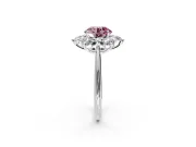 Small-Accent Cluster Halo Engagement Ring Setting for Fancy Pink Round Cut Center with Plain Band and Prong Head in Sterling Silver