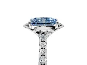 Floral Engagement Ring Setting for Fancy Blue Radiant Cut Center with Pave Band and Floral Prong Head in Platinum