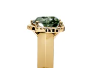 Halo Engagement Ring Setting for Fancy Green Heart-Shaped Center with Knife Ridge Cathedral Band and Prong Head in Yellow Gold