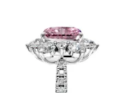 Floral Halo Engagement Ring Setting for Fancy Pink Radiant Cut Center with Pave Accents and Prong Head in White Gold