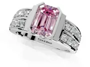 Bezel Engagement Ring Setting for Fancy Pink Emerald Cut Center with Wide Channel-Set Band and Bezel Head in Sterling Silver