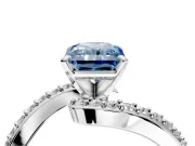 Solitaire Engagement Ring Setting for Fancy Blue Radiant Cut Center with Pave Bypass Swirl Band and Prong Head in Platinum