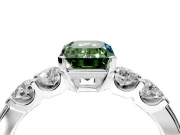 5 Stone Engagement Ring Setting for Fancy Green Emerald Cut Center with Plain Band and Prong Head in Platinum