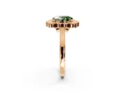 Cluster Halo Engagement Ring Setting for Fancy Green Oval Center with Milgrain Bezel Accents and Prong Head in Rose Gold