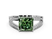 Split Shank Engagement Ring Setting for Fancy Green Princess Cut Center with Pave Split Shank and Prong Head in Platinum