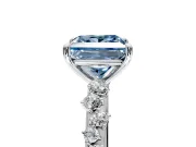 Cluster Engagement Ring Setting for Fancy Blue Princess Cut Center with Round Cut Accent Band and Prong Head in Sterling Silver
