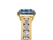 Solitaire Engagement Ring Setting for Fancy Blue Asscher Cut Center with Round Cut Channel Band and Prong Head in Yellow Gold