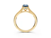 Solitaire Engagement Ring Setting for Fancy Blue Emerald Cut Center with Narrow Cathedral Band and Prong Head in Yellow Gold