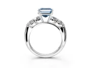5 Stone Engagement Ring Setting for Fancy Blue Asscher Cut Center with Graduated Accents and Prong Head in Sterling Silver