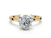 Solitaire Engagement Ring Setting for Heart-Shaped Center with Thin Rounded Plain Band and Prong Head in Yellow Gold