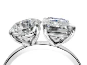 Round Cut and Emerald Cut Lab-Grown Diamond Toi et Moi Engagement Ring with Prong-Set Stones in Sterling Silver