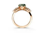 Cluster Engagement Ring Setting for Fancy Green Heart-Shaped Center with 2-Row Shoulder Clusters and Prong Head in Rose Gold