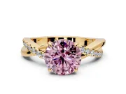 Crossover Engagement Ring Setting for Fancy Pink Round Cut Center with Pave and Plain Strands and Prong Head in Yellow Gold
