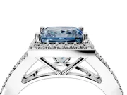 Halo Engagement Ring Setting for Fancy Blue Princess Cut Center with Pave Split Shank and Prong Head in Sterling Silver