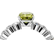 Shared-Prong Engagement Ring Setting for Fancy Yellow Emerald Cut Center with Graduated Accents and Prong Head in White Gold