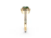 Halo Engagement Ring Setting for Fancy Green Cushion Cut Center with Inner Milgrain Border and Prong Head in Yellow Gold