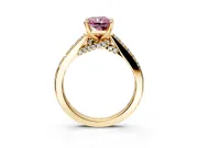 Solitaire Engagement Ring Setting for Fancy Pink Radiant Cut Center with Crossover Accents and Prong Head in Yellow Gold