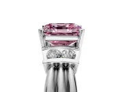 Solitaire Engagement Ring Setting for Fancy Pink Asscher Cut Center with Grooved Bar Accent Band and Prong Head in White Gold