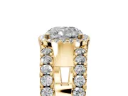 Halo Engagement Ring Setting for Cushion Cut Center with Wide-Open Pave Split Shank and Prong Head in Yellow Gold