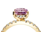 Solitaire Engagement Ring Setting for Fancy Pink Radiant Cut Center with Band of Accents and Prong Head in Yellow Gold